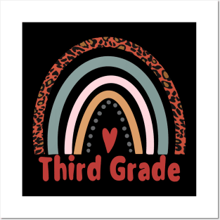 Third Grade Fun Gift Idea Leopard Rainbow Pattern Posters and Art